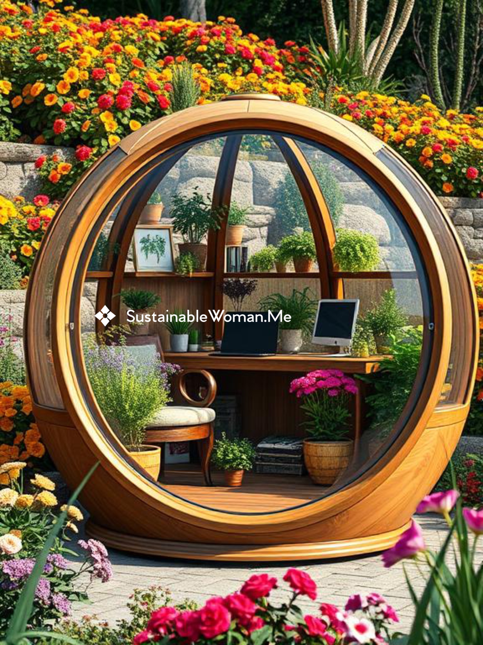 Flowering Plant-Based Power Cubicles: Sunlit Office Space Rewilded.